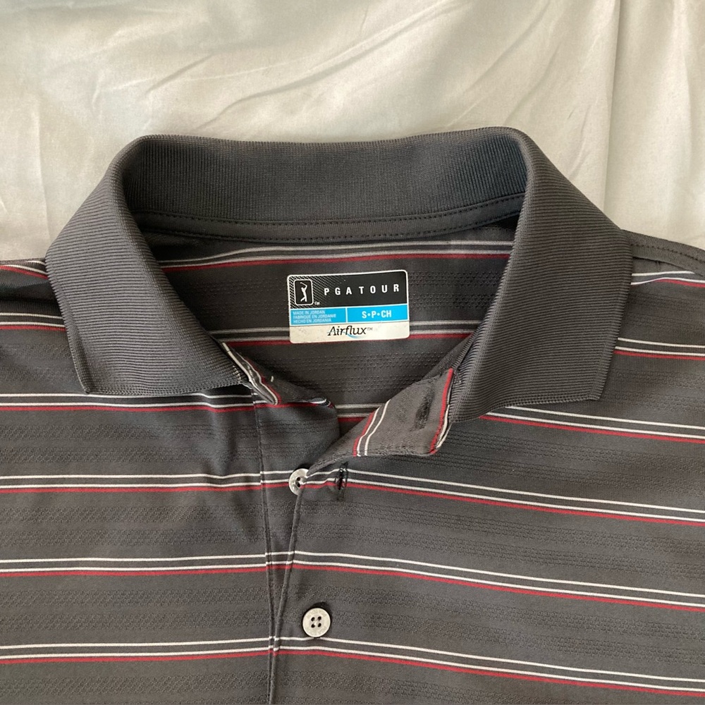 PGA Tour Men's Airflux Short Sleeve Golf Polo Shirt Gray Striped Size Small - Picture 8 of 10